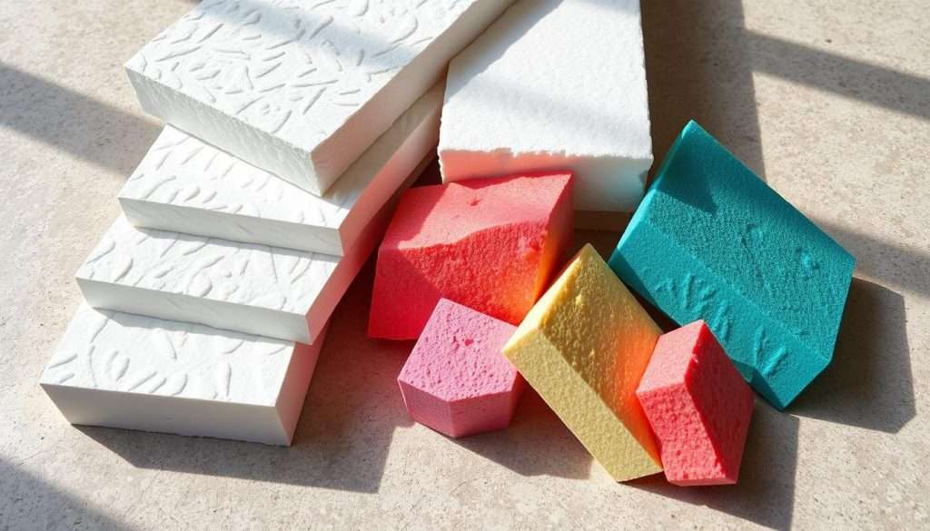 Rigid insulation materials including EPS, XPS, and polyurethane foam.