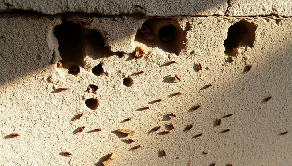 Signs of termite activity in concrete